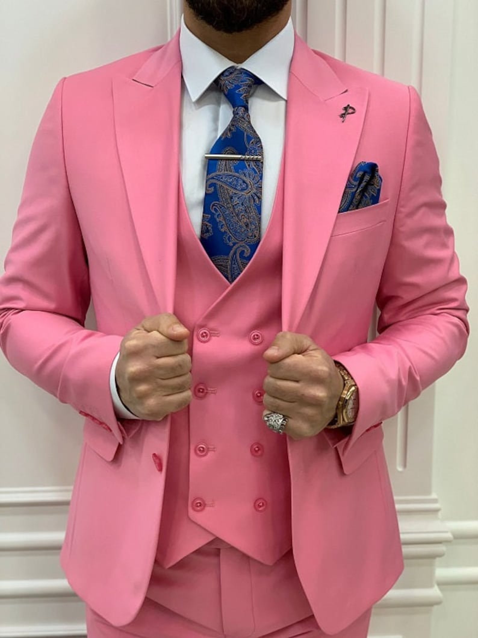 Men Suits Pink 3 Piece Slim Fit Two Button Wedding Groom Party Etsy