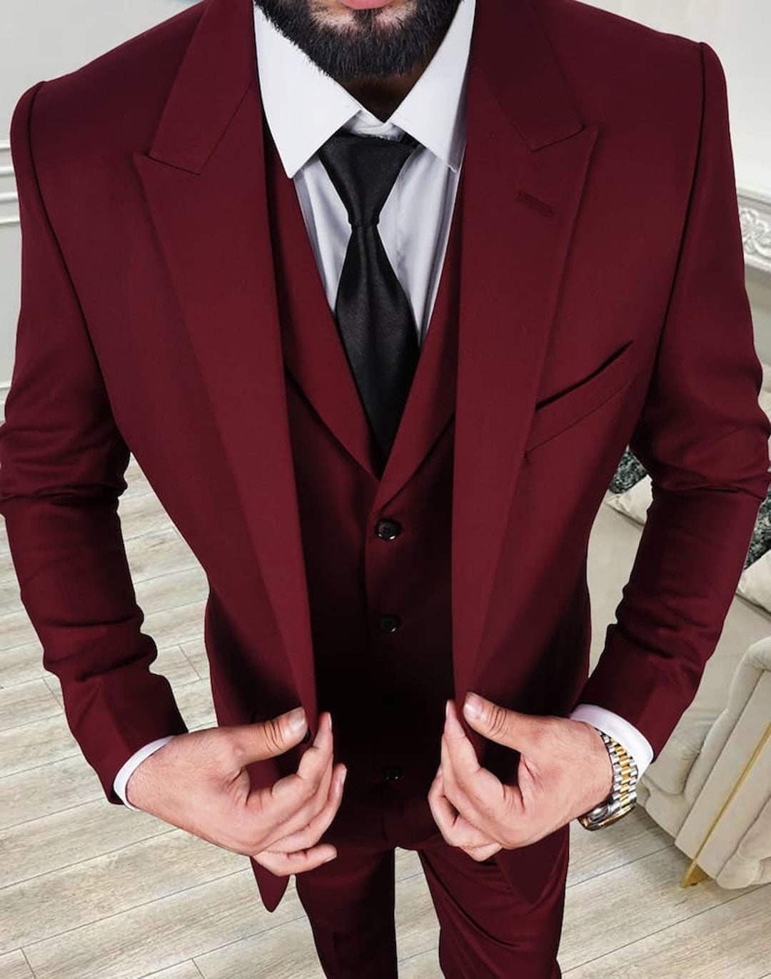 Mens Burgundy Suitbespoke Suit Party Wear Suit for Groom & Etsy