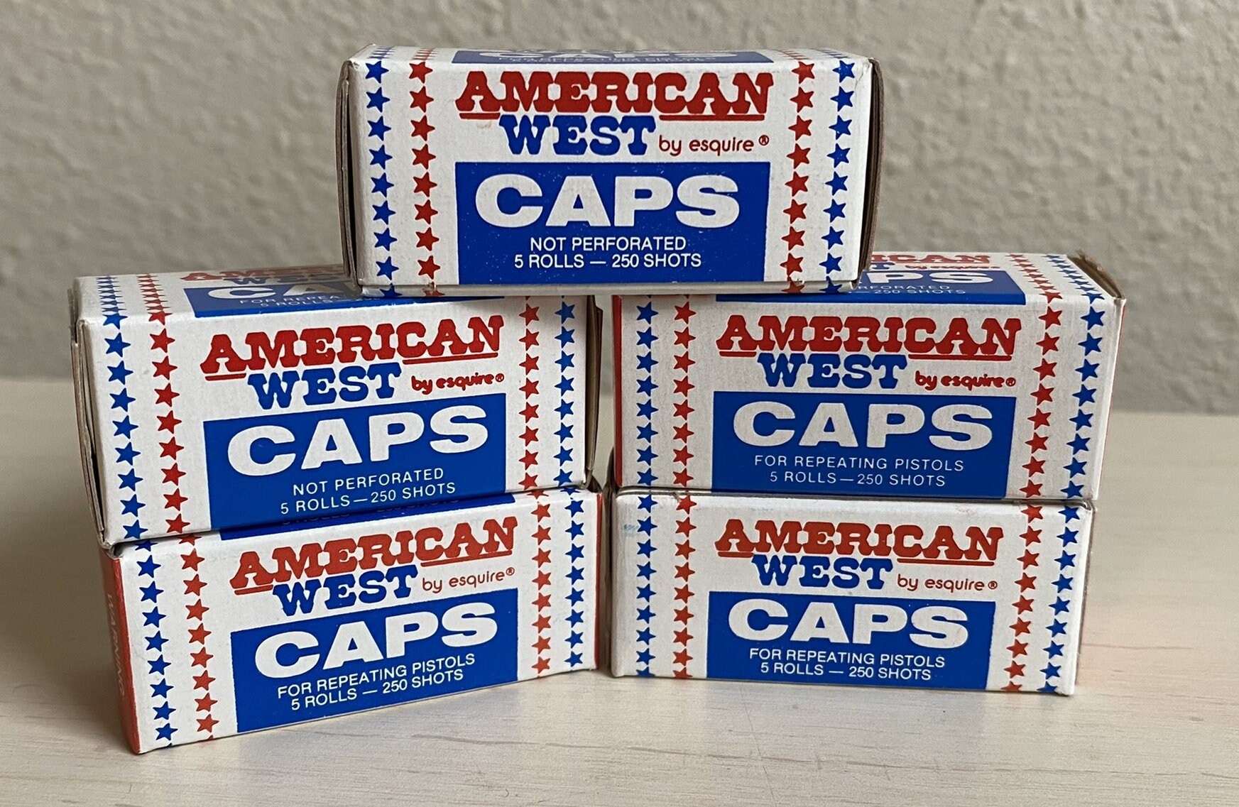 5 BOXES of American West ROLL CAPS Shots for Toy Cap Guns by Esquire