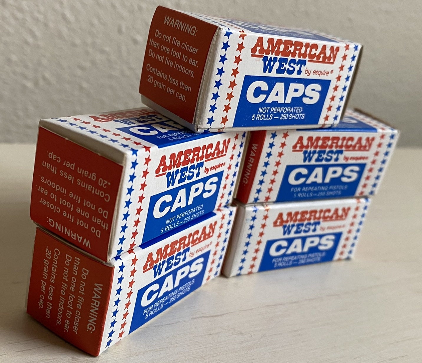 5 BOXES of American West ROLL CAPS Shots for Toy Cap Guns by Esquire