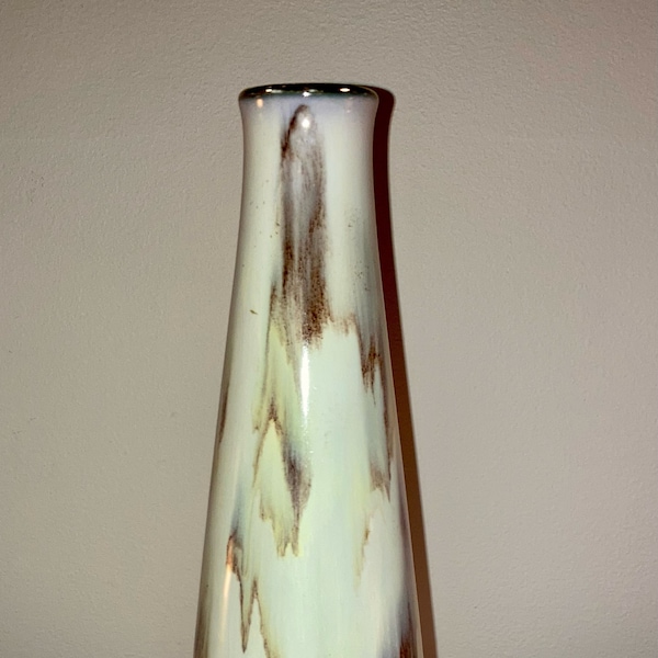Vintage West German Pottery Ceramic Vase Beige Brown Glaze with Gold Lip no.599
