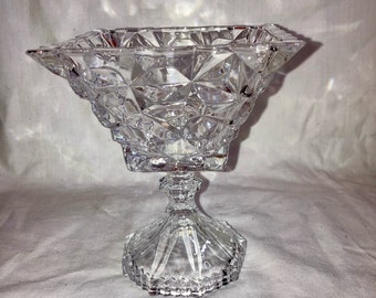 Rare Square Footed Pressed Glass Compote Candy Condiment Dish Brunch Table Decor Breakfast Jam Dish
