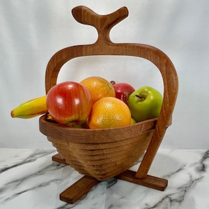 Handmade Apple-Shaped Collapsible Wooden Basket: Vintage Multi-Use Bowl