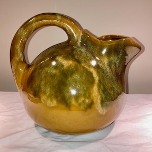 Beauceware Pottery &quot;Céramique de Beauce&quot;  Vintage Tilt Ball Jug Pitcher Autumn Earth Tones Glaze Large Ice Lip at Spout Housewarming Gift