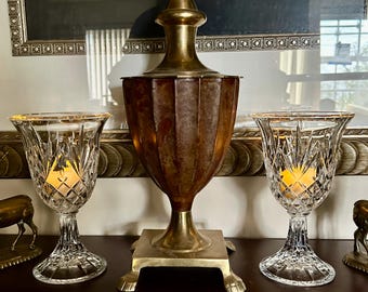 Godinger Lexington Crystal Hurricane Candle Goblets: Pineapple Pattern Pair