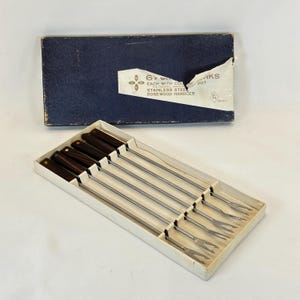 Vintage Fondue Forks: Rosewood Handles, Colored Dot Set, Made in Japan