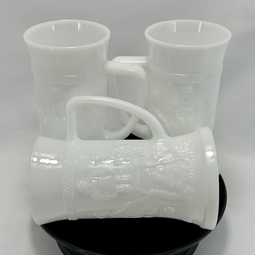 Three Vintage Milk Glass Beer Mugs Tankards With an Embossed Etsy