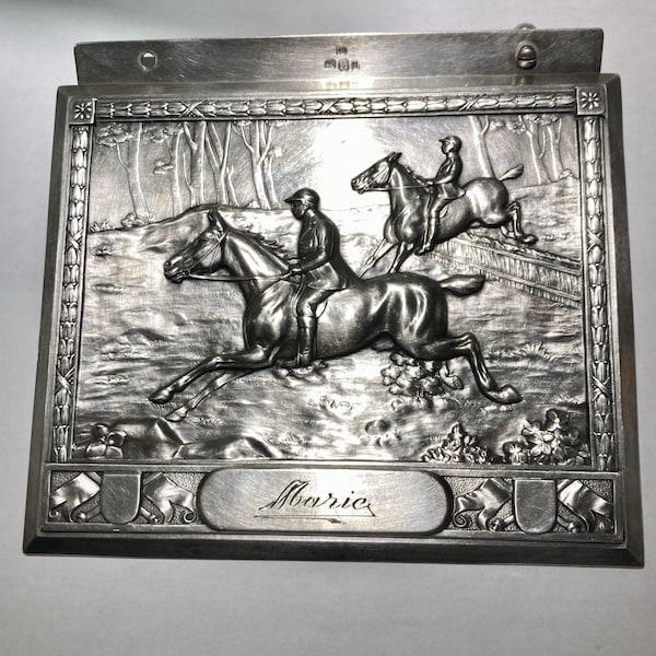 Silver-plated Equestrian Motif Cigar Trinket Box Lid By WMF Wurttembergische Metallwarenfabrik 1910 Silver Lid Replacement Hunt Scene