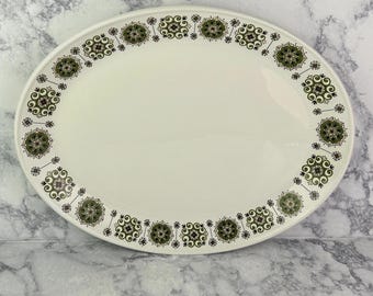 Johnson Brothers Malaga Oval Platter Snowhite Ironstone England Green Scroll Serving Dish 12.7” Replacement