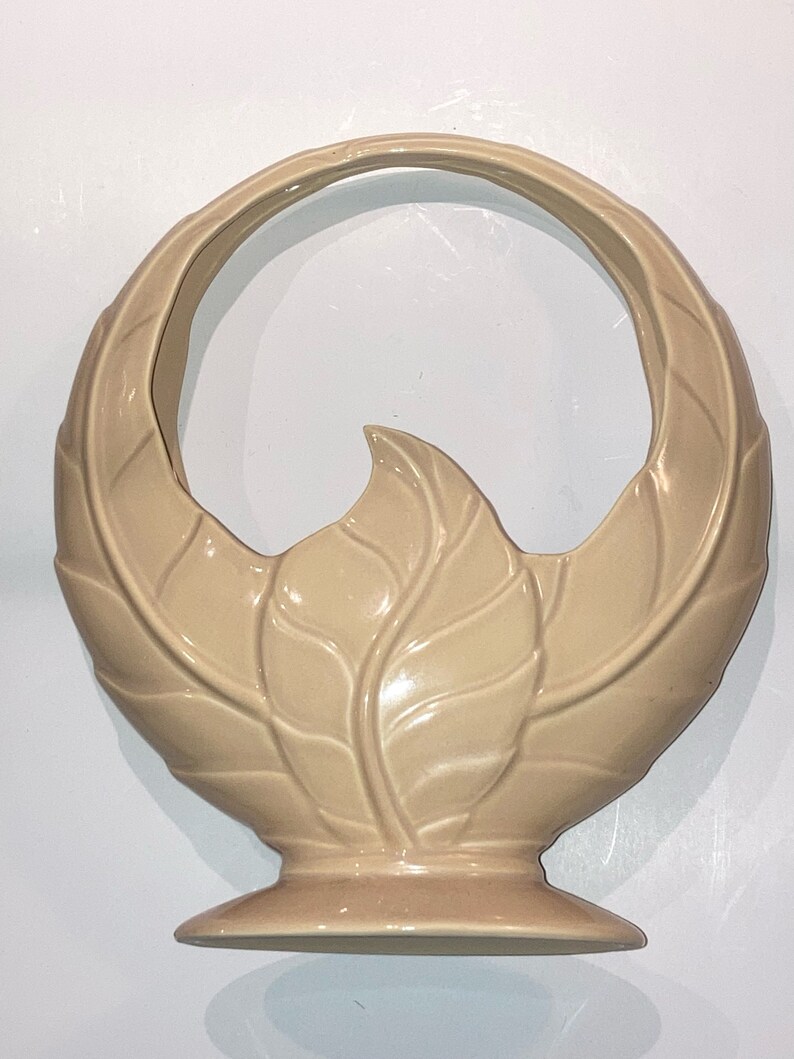 Beswick England Earthenware Large Circular Ceramic Vase Planter with Art Deco Flower Motif Circa 40s Collector or Housewarming Gift