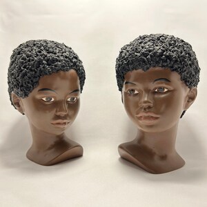 Rare Ceramic Afro American Head Statues by Holland Molds Inc Busts of a Black Girl and Boy Great for Hair Salon Decor or Avid Collector
