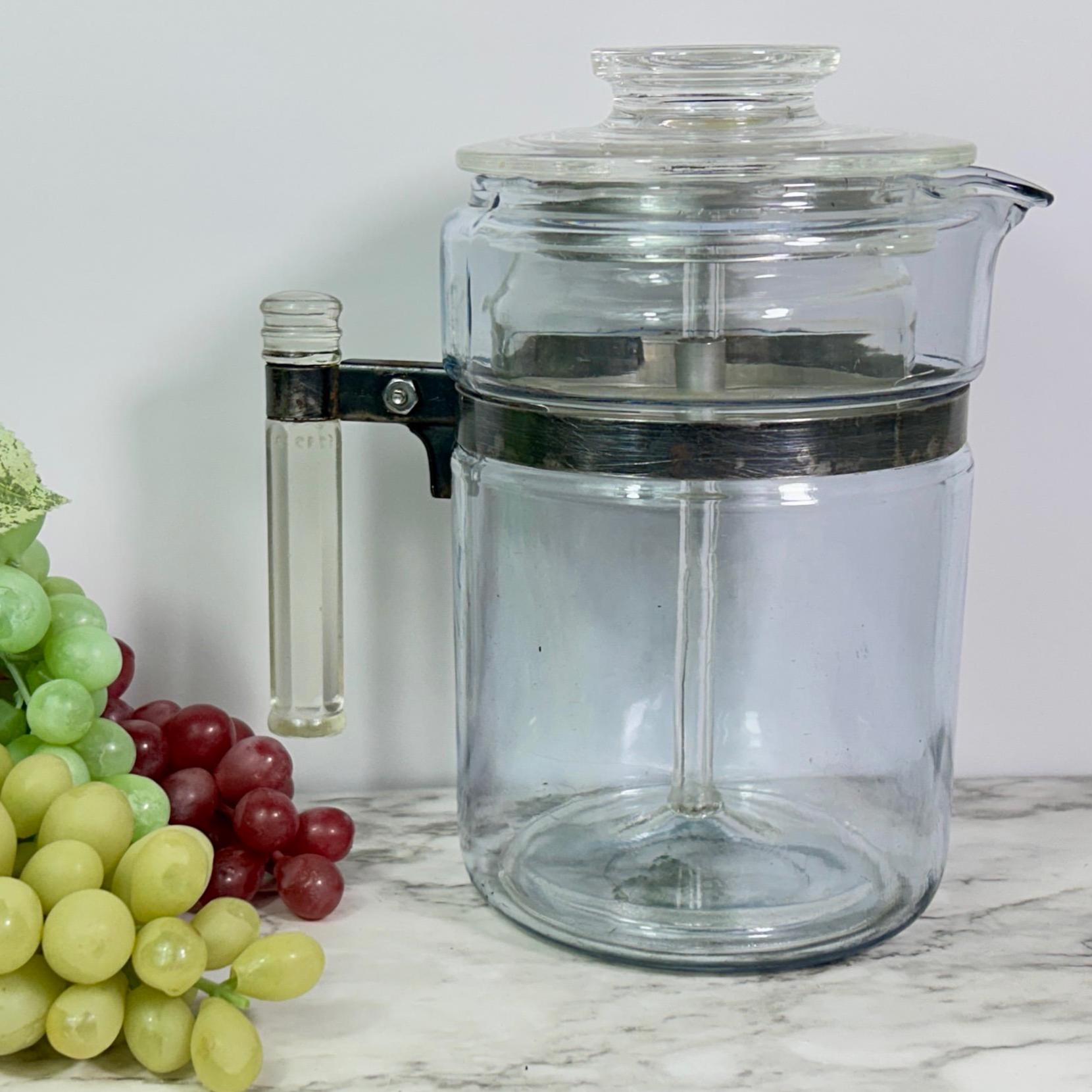 Vintage Pyrex Flameware Coffee Percolator: Blue Tint, Octagon