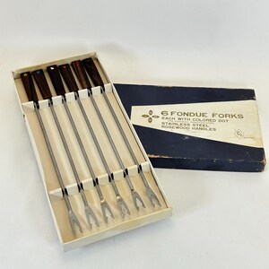 Vintage Fondue Forks: Rosewood Handles, Colored Dot Set - Made in Japan