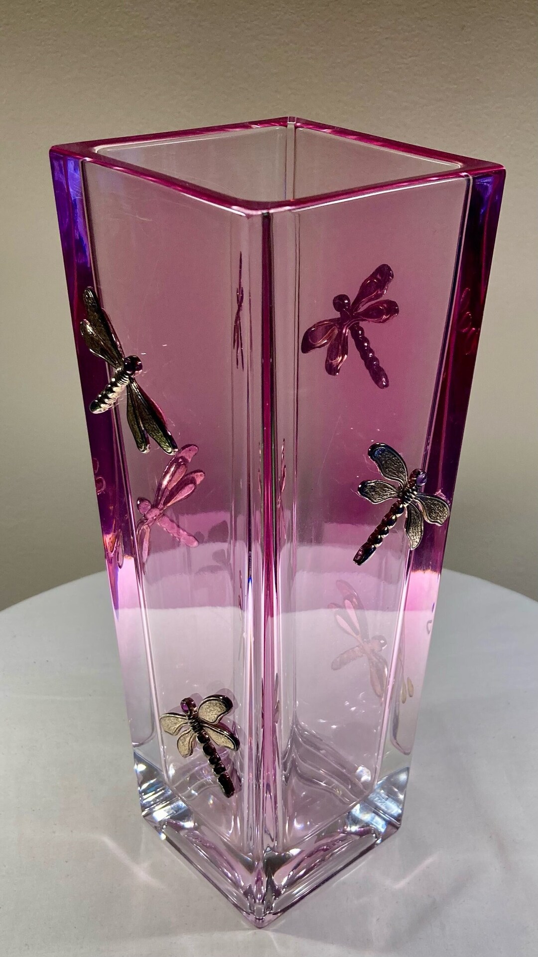 Vintage Clear Pink Crystal Vase Made in the Czech Republic Etsy