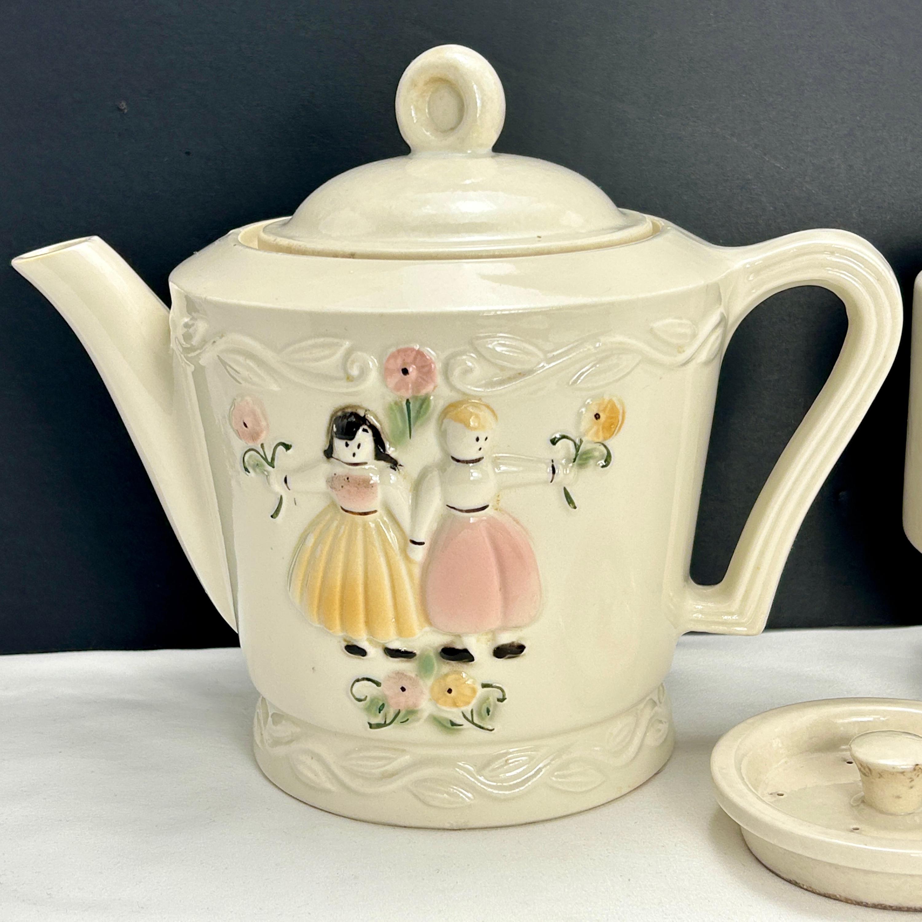 Vintage Porcelier Coffee Pot Lid & Bottom: USA Ceramic Percolator