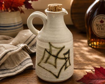 Vintage Handmade Pottery Maple Syrup Jug: Artist Signed Neutral Decor Country Kitchen