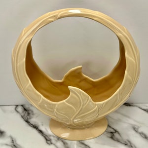 Beswick England Earthenware Large Circular Ceramic Vase Planter with Art Deco Flower Motif Circa 40s Collector or Housewarming Gift