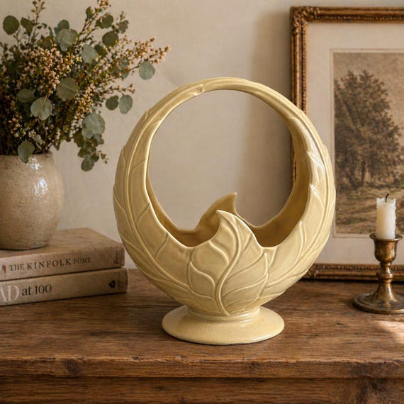 Beswick England Art Deco Vase: Earthenware Flower Motif, Circa 40s