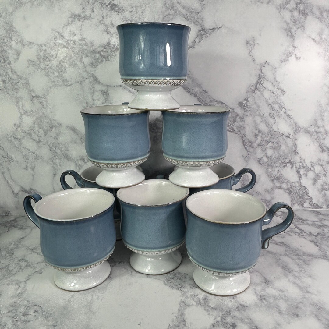 Vintage Denby Castile Blue Footed Teacups (8), England Stoneware 6oz ...
