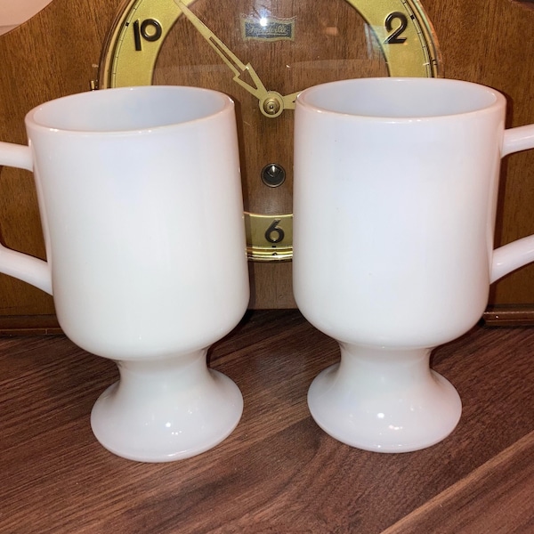 Vintage Milk Glass Pedestal Coffee Mugs Great for Irish Coffee Hot Chocolate Winter Theme Decor Wedding Table Decor White Party Theme