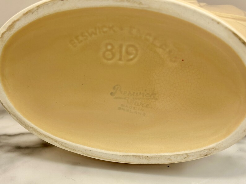 Beswick England Earthenware Large Circular Ceramic Vase Planter with Art Deco Flower Motif Circa 40s Collector or Housewarming Gift