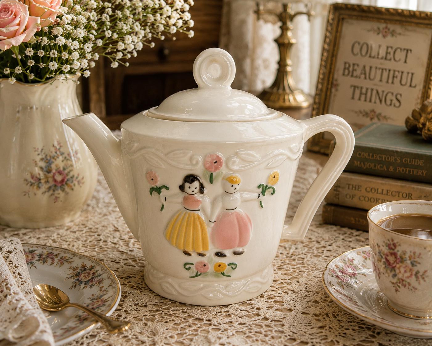 Vintage Porcelier Coffee Pot Lid & Bottom: USA Ceramic Percolator