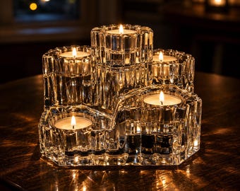 Retired Vintage PartyLite Heavy Crystal Castle 5 Tier Votive Tea Light Candle Holder Made In Germany