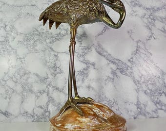 Vintage Sarreid Brass Crane Sculpture Mid Century Egret Heron Bird Decor