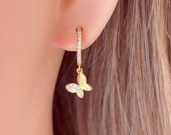 Butterfly Hoop Earrings,Sterling Silver Hoops, Butterfly Charm Hoops,Gold Hoop Earrings,Huggie Earrings,Dainty Hoops,Gift For Her