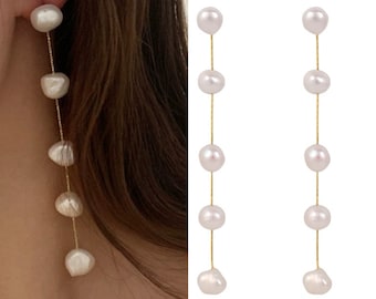 Freshwater Pearl Drop Earrings, Bridal Pearl Earrings, Bridesmaid Dangle Earrings, Wedding Earrings, Bridesmaids Gifts,Elegant Earrings