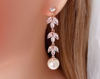 Pearl Bridal Earrings,Pearl Drop Earrings,Bridal Earrings Long,Wedding Drop Earrings, Bridesmaid Earrings, Wedding Jewelry,Bridesmaids Gift