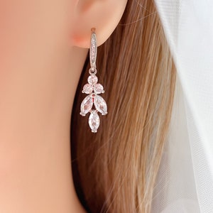 Floral Crystal Earrings, CZ Wedding Earrings, CZ Bridal Earrings, Bridal  Drop Earrings, CZ Drop Earrings ,Bridesmaid Earrings