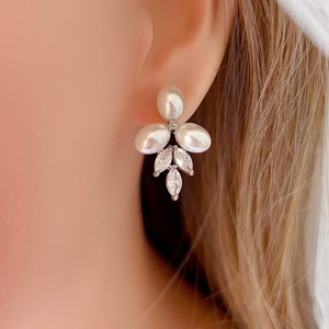 Pearl Stud Earrings • CZ Stud Earrings • Pearl Wedding Earrings • Bridal Crystal Wedding Earrings • Pearl Bridal Earrings • bridesmaids gift