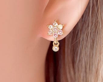 Flower Dangle Stud Earrings,CZ Dainty Earrings,Flower Earrings,Tiny Stud Earrings ,Small stud earrings,Minimalist Earrings,Gift For Her