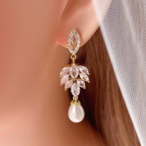 CZ Bridal Earrings,Pearl Wedding Earrings, Silver Bridal Jewelry, Bridal Earrings, Wedding Earrings,CZ Drop Bridal Earrings,Bridesmaids gift