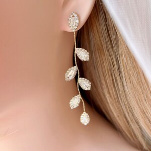 Bridal Floral Earrings,Crystal Leaf Earrings,CZ Wedding Earrings,Wedding Flower Earrings, Bridal Dangle Earrings, Bridesmaid Gifts