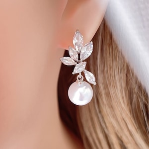 Pearl Drop Earrings, Silver Crystal Earrings Bridal Earrings, Bridesmaid Earrings,Wedding Earrings,Statement Earrings,Wedding Jewelry