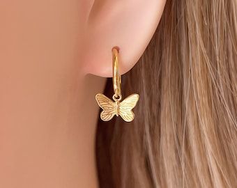 Butterfly Hoop Earrings,Sterling Silver Hoops, Butterfly Charm Hoops,Gold Hoop Earrings,Huggie Earrings,Dainty Hoops,Gift For Her