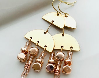 Geometric chandelier statement earrings