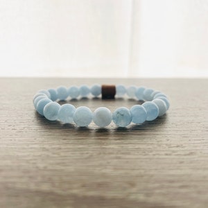 Genuine aquamarine beaded bracelet, handmade beaded bracelet, healing stone stretch bracelet, yoga bracelet, boho bracelet