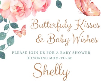 Butterfly Kisses & Baby Wishes- Girl- Baby Shower Invitation