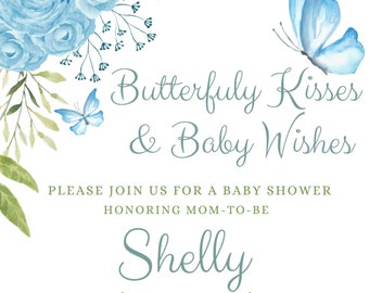 Butterfly Kisses & Baby Wishes- Boy- Baby Shower Invitation