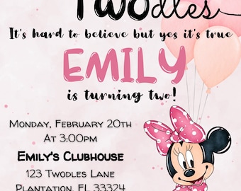 Oh TWOdles- Minnie Mouse Birthday Invitation