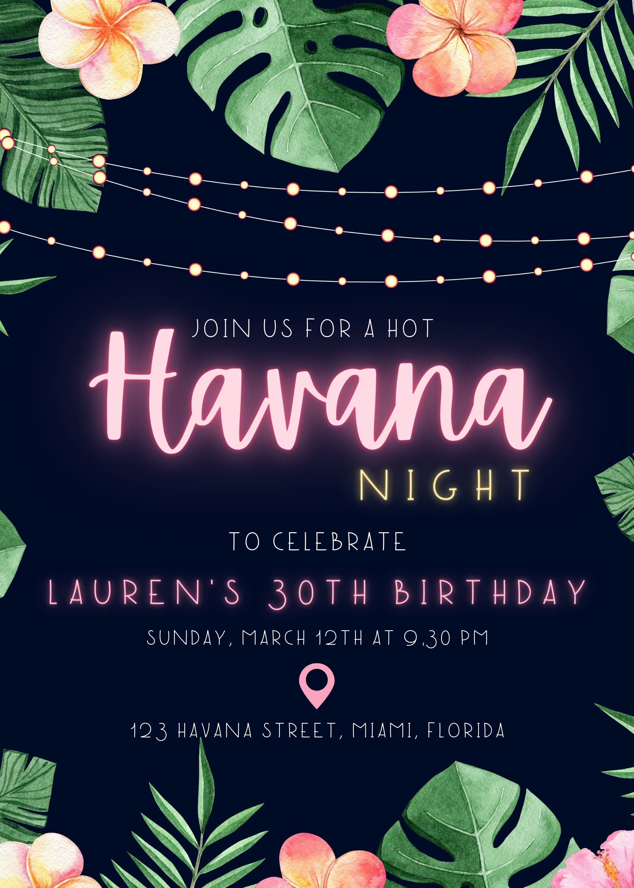 Havana Nights Birthday Invitation 