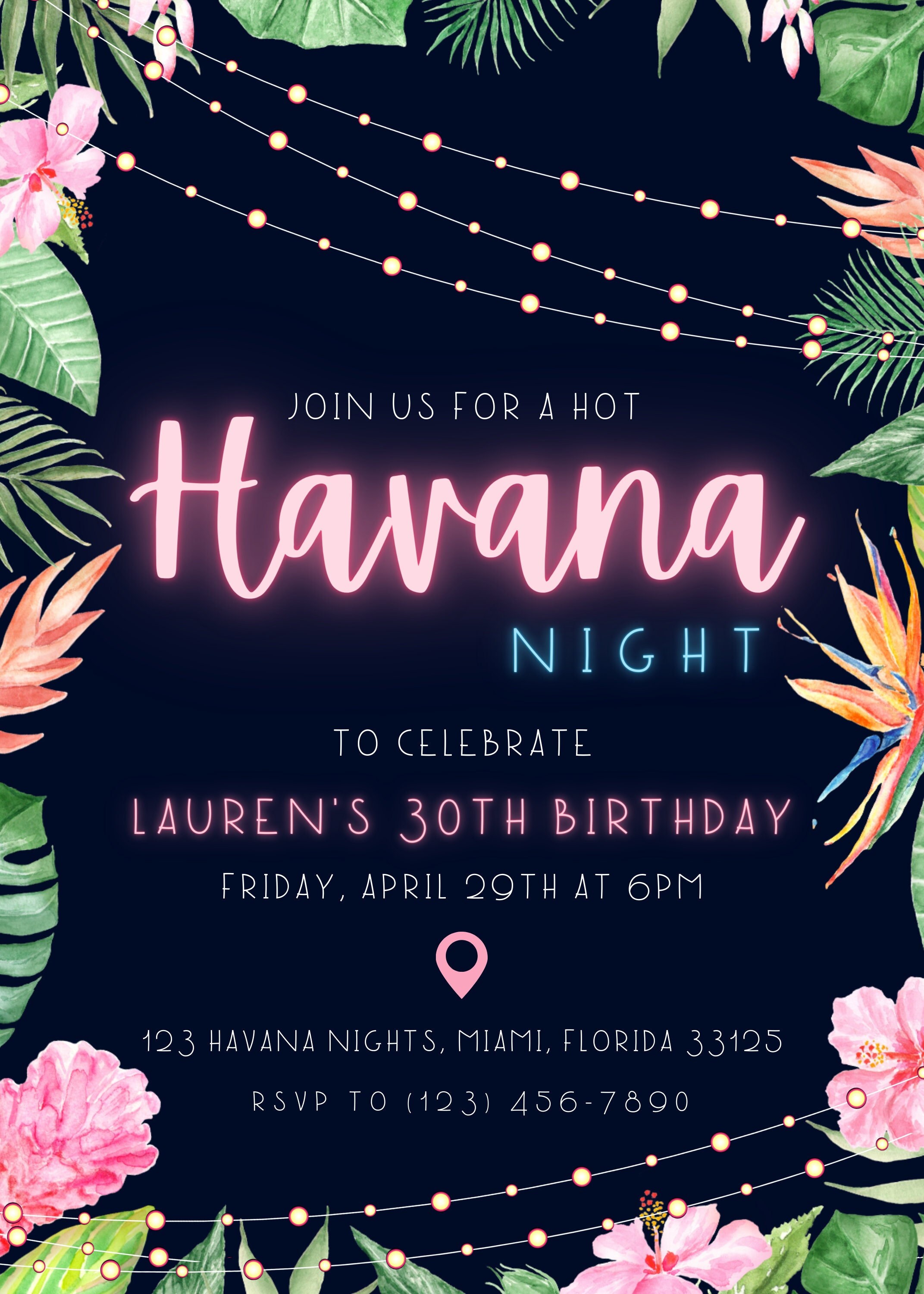 Havana Nights Birthday Invitation