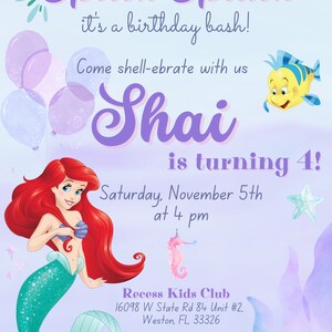 The Little Mermaid Theme Birthday Party Invitation