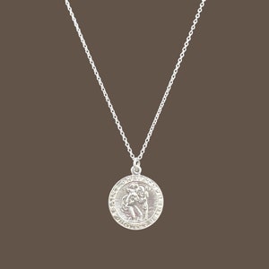 Saint Christopher Medallion Necklace, Sterling Silver Coin Necklace, Layering, Travelers Necklace, Religious Jewelry, Protection