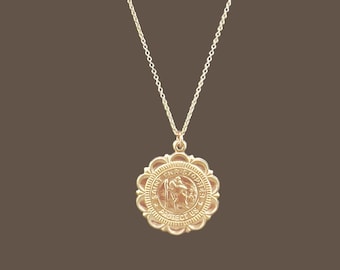 Saint Christopher Scalloped Necklace, 14k Gold Filled, Medallion Necklace, Gold Coin, Travelers Necklace, Religious, Protection