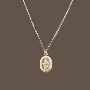 Dainty 14k Gold Filled Virgin Mary Necklace, Religious Jewelry, First Communion Gift, Medallion Necklace, Mary Medal, Layering Necklace