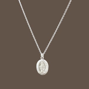 Dainty Sterling Silver Virgin Mary Necklace, Petite Mother Mary Pendant Necklace, Miraculous Medal